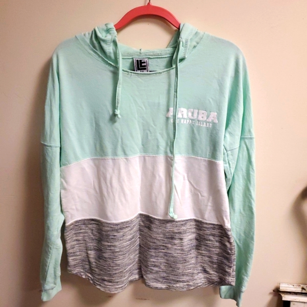 ARUBA Gray White Blue Colorblock Hoodie Sweatshirt